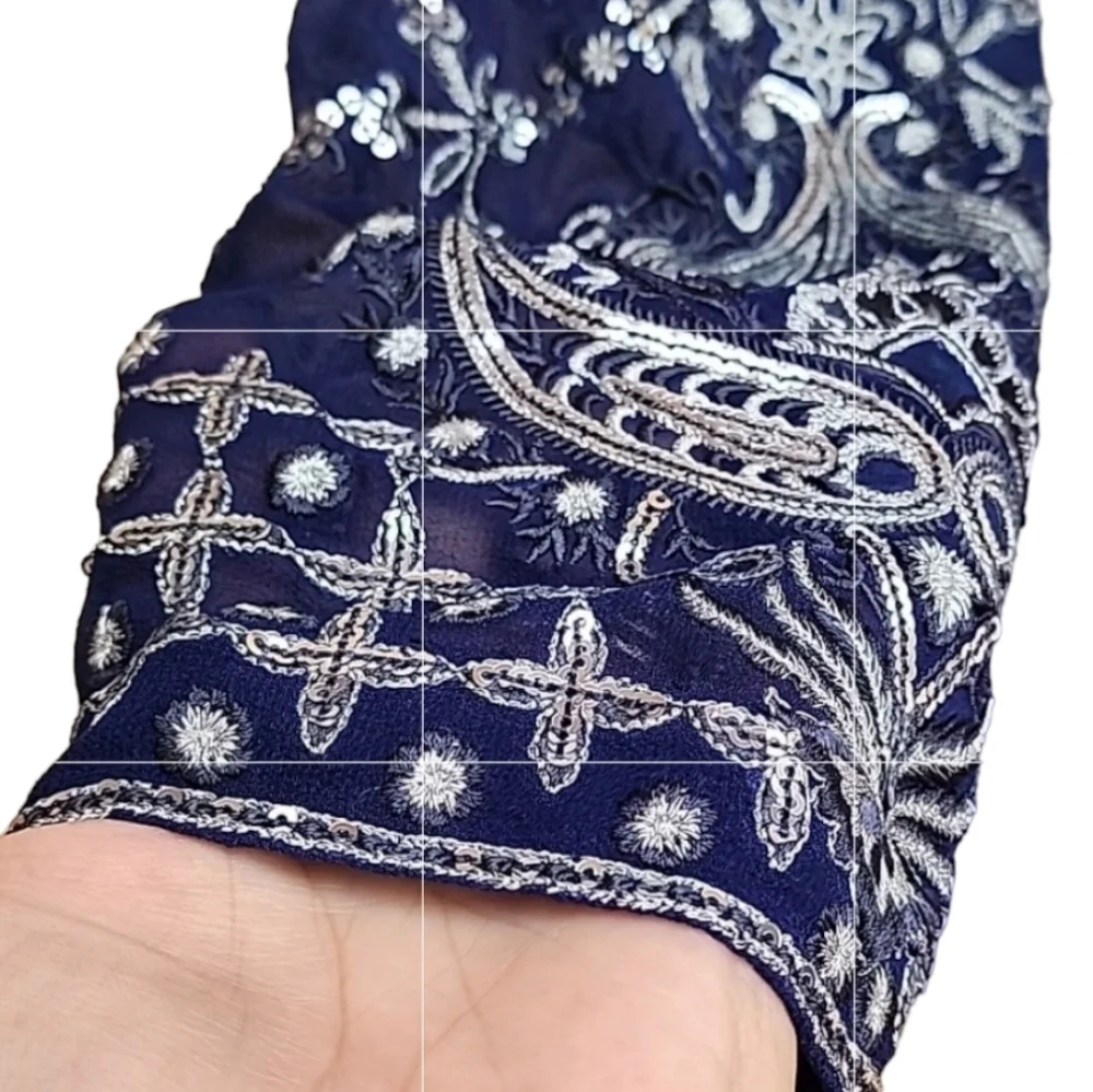 BOLLYWOOD Kurti Silk Dress Tunic L Embroidered DUBAI Custom Wedding Top Y2K - Picture 11 of 16